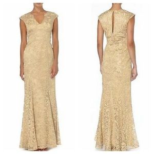 JS COLLECTIONS V-NECK METALLIC ROSE GOLD GOWN